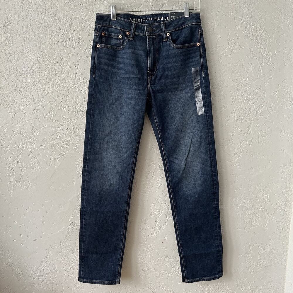American Eagle Airflex+ Slim Straight Jeans Mens 29x32 Stretch Dark Blue Denim